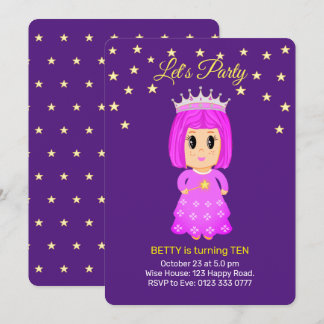 Niedliche kleine Prinzessin & Stars auf Royal Lila Einladung