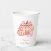 Niedliche kleine Pumpkin Pink Bow Babydusche Pappbecher (Rückseite)