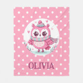 Niedliche kleine rosa Eule und Polka-Dosen Fleecedecke (Vorderseite)