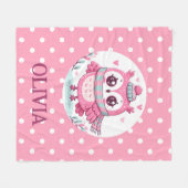 Niedliche kleine rosa Eule und Polka-Dosen Fleecedecke (Vorderseite (Horizontal))
