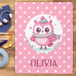 Niedliche kleine rosa Eule und Polka-Dosen Fleecedecke