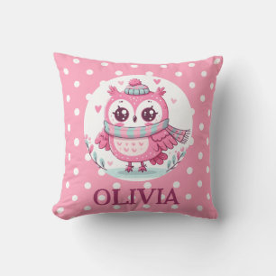 Niedliche kleine rosa Eule und Polka-Dosen Kissen