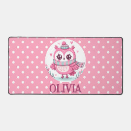 Niedliche kleine rosa Eule und Polka-Dosen Schreibtischunterlage