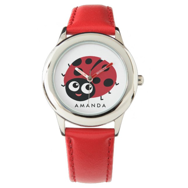 Niedliche kleine rote Ladybug Personalisiert Armbanduhr (Vorderseite)
