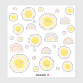 Niedliche kleine Sonnen, Regenbogen und Herzen Aufkleber (Blatt)