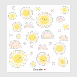 Niedliche kleine Sonnen, Regenbogen und Herzen Aufkleber