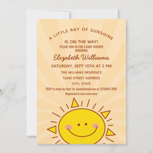 Niedliche Kleine-Sunshine-Gender-Neutral-Baby-Dusc Einladung (Vorderseite)