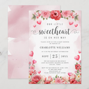 Niedliche kleine Sweetheart Babydusche Blumenherze Einladung