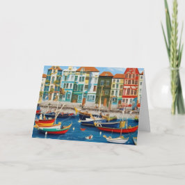 Niedliche kleine Touristenstadt Moderne Hafenfanta Dankeskarte