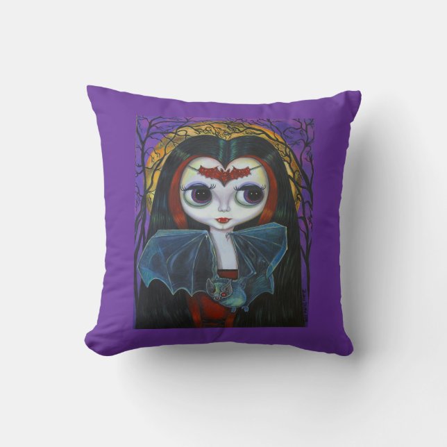 Niedliche kleine Vampire Girl-Puppe mit Bat Kissen (Vorderseite)