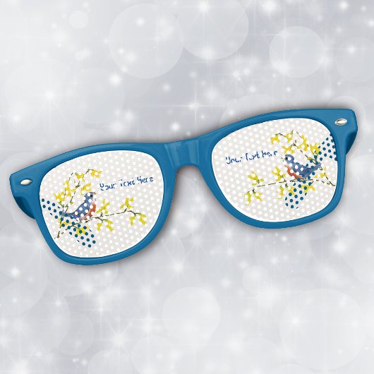 Niedliche kleine Vögel auf Branntwein mit gelben B Partybrille