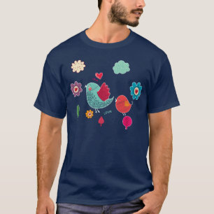 Niedliche kleine Vögel mit bunten Blume lustig T-Shirt