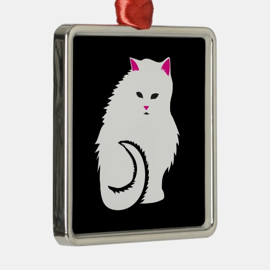 Niedliche kleine weiße und flaumige Kitty-Katze Silbernes Ornament (Rechts)