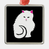 Niedliche kleine weiße und flaumige Kitty-Katze Silbernes Ornament (Vorne)