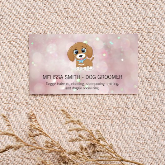 Niedliche Kleine Welpe | Pink Bokeh Business Card Visitenkarte