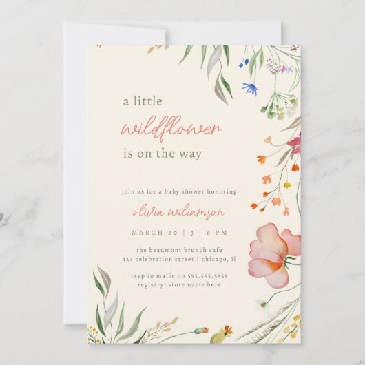 Niedliche kleine Wildblume Blumenmädchen Kinderdus Einladung (Vorderseite)