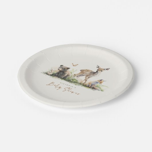 Niedliche kleine Woodland Tiere Kinderdusche Pappteller (Schrägansicht)