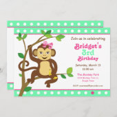 Niedliche kleines Mädchen-Affe-Einladung Einladung (Vorne/Hinten)