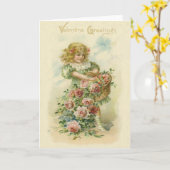 Niedliche kleines Mädchen-Rosa-Rosen Karte (Gelbe Blume)