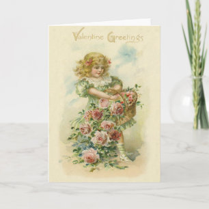 Niedliche kleines Mädchen-Rosa-Rosen Karte
