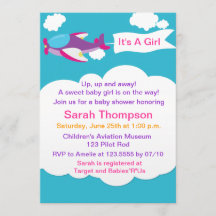 Niedliche Kleinflugzeugdusche für Mädchen Einladun