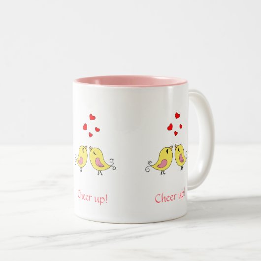 Niedliche Kleingeburten, Herz und rosa Kalligraphi Zweifarbige Tasse (VorderseiteRechts)