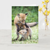 Niedliche Kleintiere | Adorable Fox Kit & Mama Karte (Gelbe Blume)