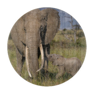 Niedliche Kleintiere   Amama Elefant mit Baby Schneidebrett