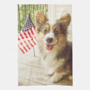 Niedliche Kleintiere   American Flag Corgi Geschirrtuch