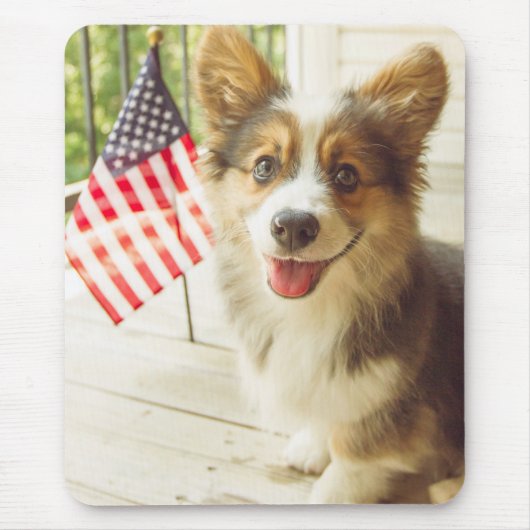 Niedliche Kleintiere | American Flag Corgi Mousepad (Vorne)