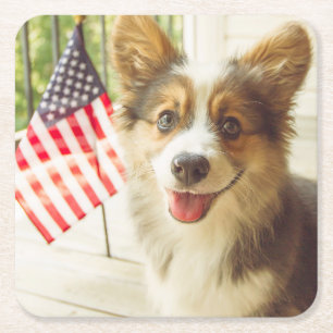 Niedliche Kleintiere American Flag Corgi Rechteckiger Pappuntersetzer