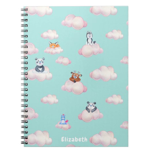 Niedliche Kleintiere auf Wolken-Monogramm Notizblock (Vorderseite)