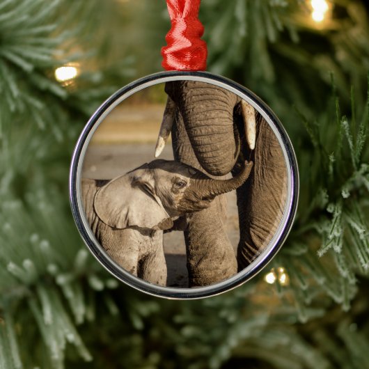 Niedliche Kleintiere | Baby Elephant & Mama Ornament Aus Metall (Baum)