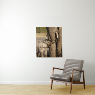 Niedliche Kleintiere Baby Elephant & Mama Wandteppich