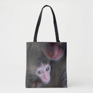 Niedliche Kleintiere   Baby Macaque Monkey & Mothe Tasche