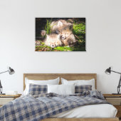 Niedliche Kleintiere | Baby Red Fox Kits Schlafen Leinwanddruck (Insitu (Schlafzimmer))