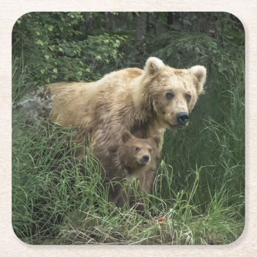 Niedliche Kleintiere | Bear Mama Bear & Ihre Cubs Rechteckiger Pappuntersetzer (Vorderseite)
