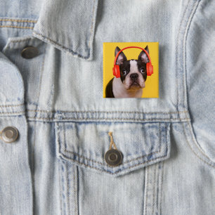 Niedliche Kleintiere   Boston Terrier Kopfhörer Button