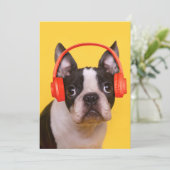 Niedliche Kleintiere | Boston Terrier Kopfhörer Dankeskarte (Stehend Vorderseite)