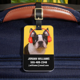 Niedliche Kleintiere   Boston Terrier Kopfhörer Gepäckanhänger
