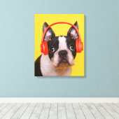 Niedliche Kleintiere | Boston Terrier Kopfhörer Leinwanddruck (Insitu (Holzboden))