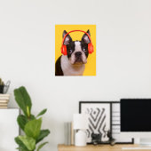 Niedliche Kleintiere | Boston Terrier Kopfhörer Poster (Heimbüro)