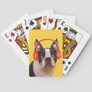 Niedliche Kleintiere   Boston Terrier Kopfhörer Spielkarten