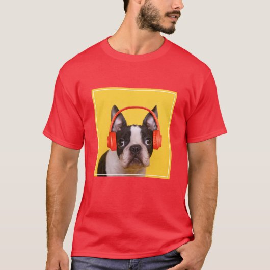 Niedliche Kleintiere | Boston Terrier Kopfhörer T-Shirt (Vorderseite)