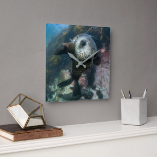 Niedliche Kleintiere Cape-Fur-Siegel Quadratische Wanduhr