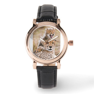 Niedliche Kleintiere Cheetah Cat & Cub Armbanduhr