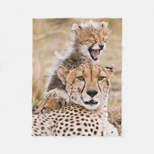 Niedliche Kleintiere   Cheetah Cat & Cub Fleecedecke