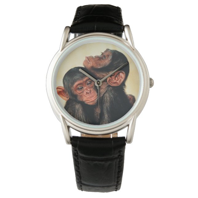 Niedliche Kleintiere | Chimpanzee Hug Armbanduhr (Vorderseite)