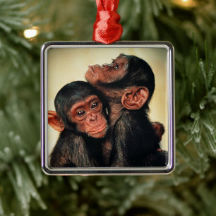 Niedliche Kleintiere   Chimpanzee Hug Ornament Aus Metall