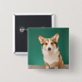 Niedliche Kleintiere | Corgi auf Aquamarin Button (Vorne & Hinten)
